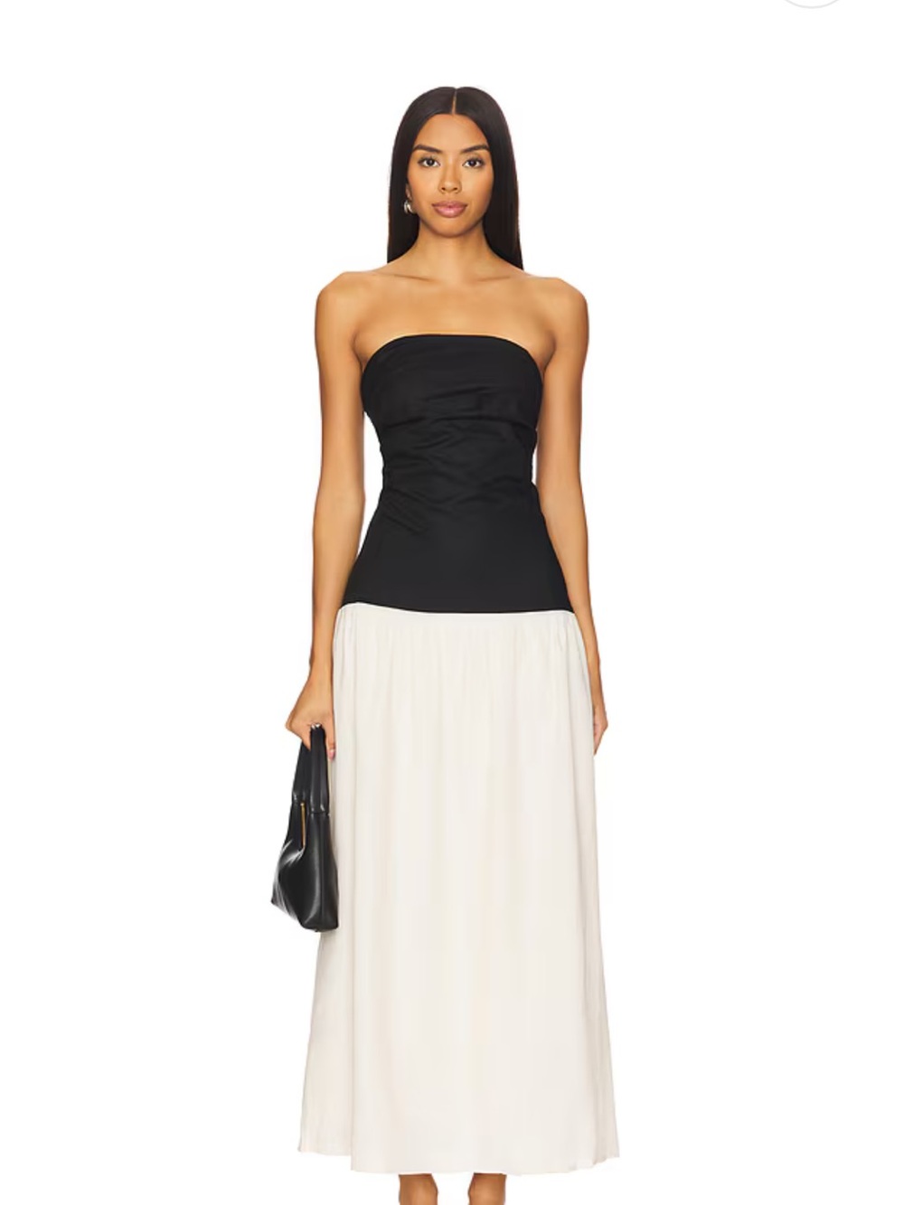 SNDYS. Stella Maxi Dress in Cream & Black XS Strapless Color Black Midi Dress